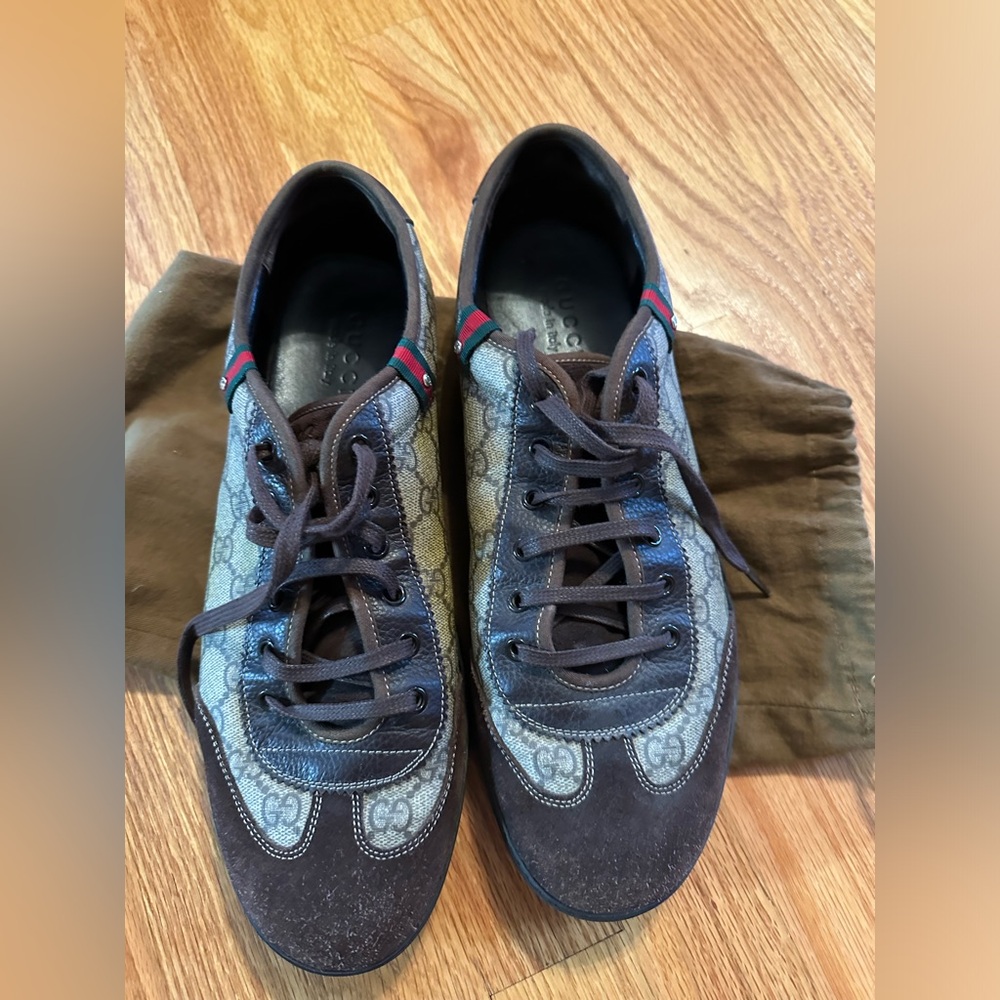 Gucci monogram shoe.